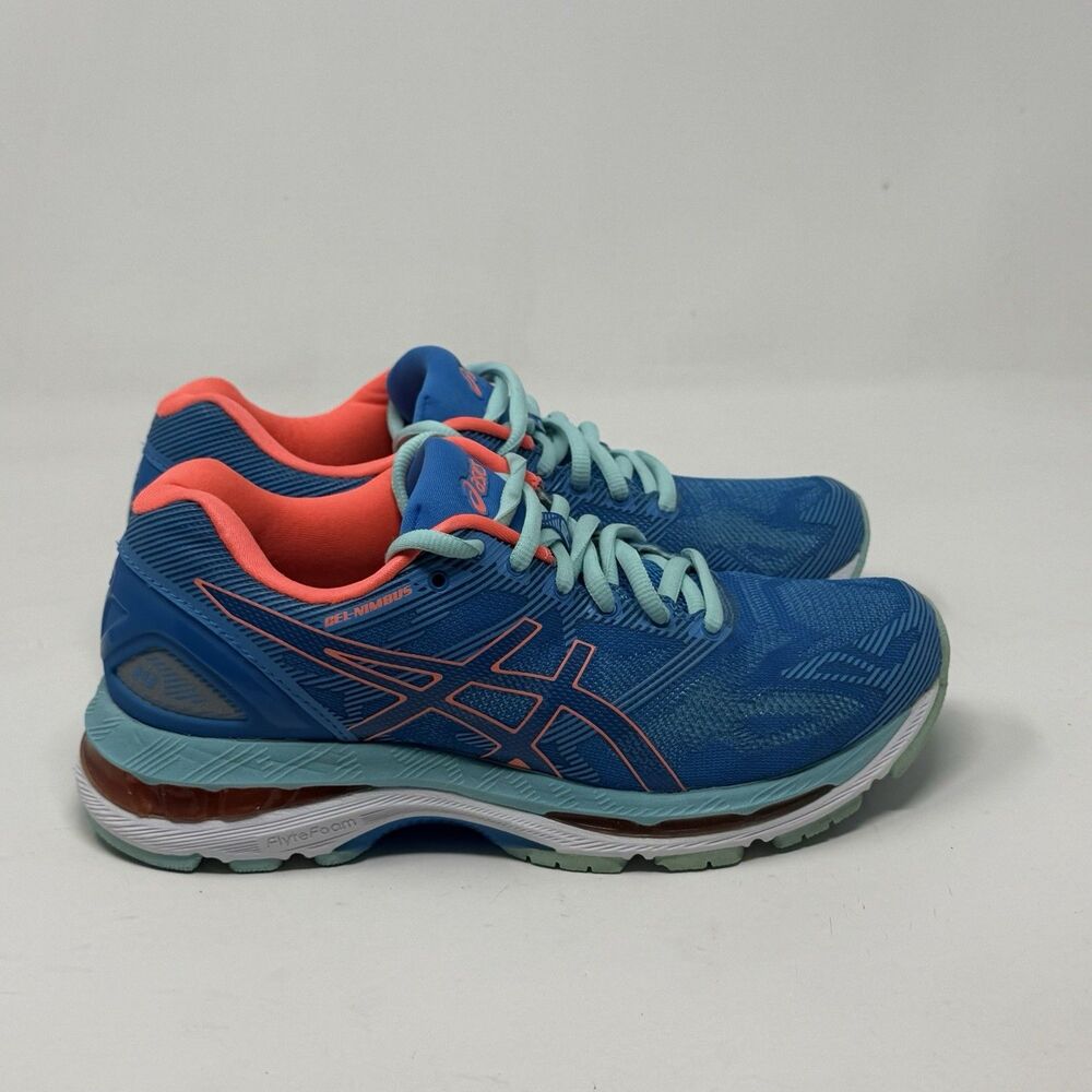 Asics Gel Nimbus 19 Shoes Womens 7 Blue Orange Mesh Running Lightweight Sneakers